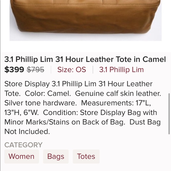 3.1 Phillip Lim 31 hour leather tote in camel - Picture 7 of 7